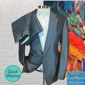 Vtg Larry Mayhan 38L 31x34 Dark Gray Black Micro-Suede Yoke Western Suit Rodeo